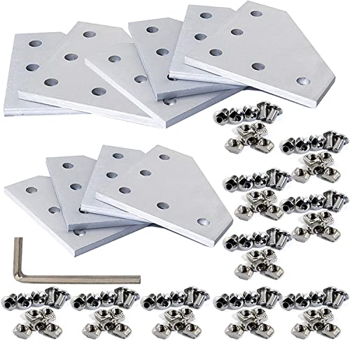 KOOTANS 10pcs 2020 Series 5 Hole L Shape Joint Plates with 50pcs M5 T Nuts and 50pcs M5x8mm Hex Socket Cap Screws, for Standard 6mm Slot Aluminum Profile 3D Printer Frame