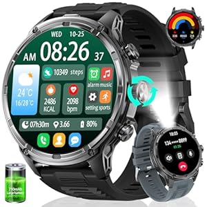 Smartwatch Herren(Telefonfunktion),1.85‘’ HD Großes Display/710 mAh Akku Sportuhr Herren mit Taschenlampe/120+ Sportmodi,5ATM Wasserdicht Fitnessuhr mit Herzfrequenz,Schlafmonitor für Android iOS