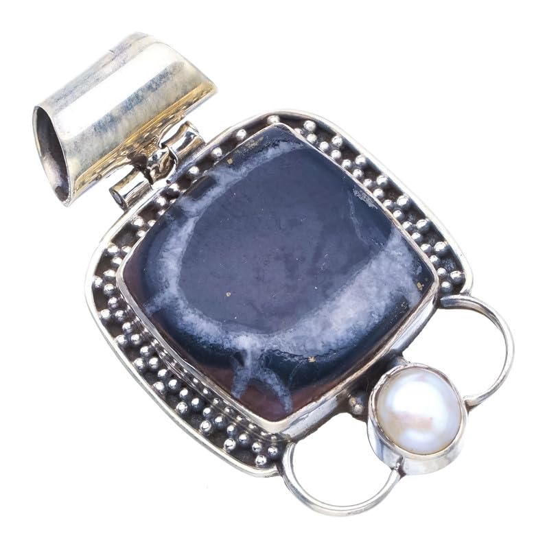 Pendentif géode septarienne argent 925 perle de rivière F6575