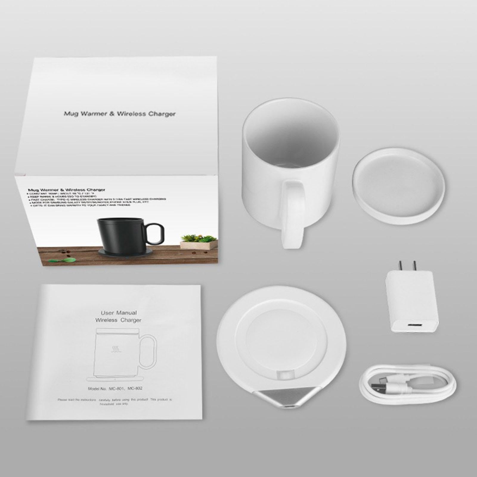 Chauffe-Tasse Électrique Mug Plateau Chauffe-Boisson Intelligent sans Fil avec Couvercle en Céramique Maintien Chaleur Adapté Famille Bureau Utilisati, Blanc