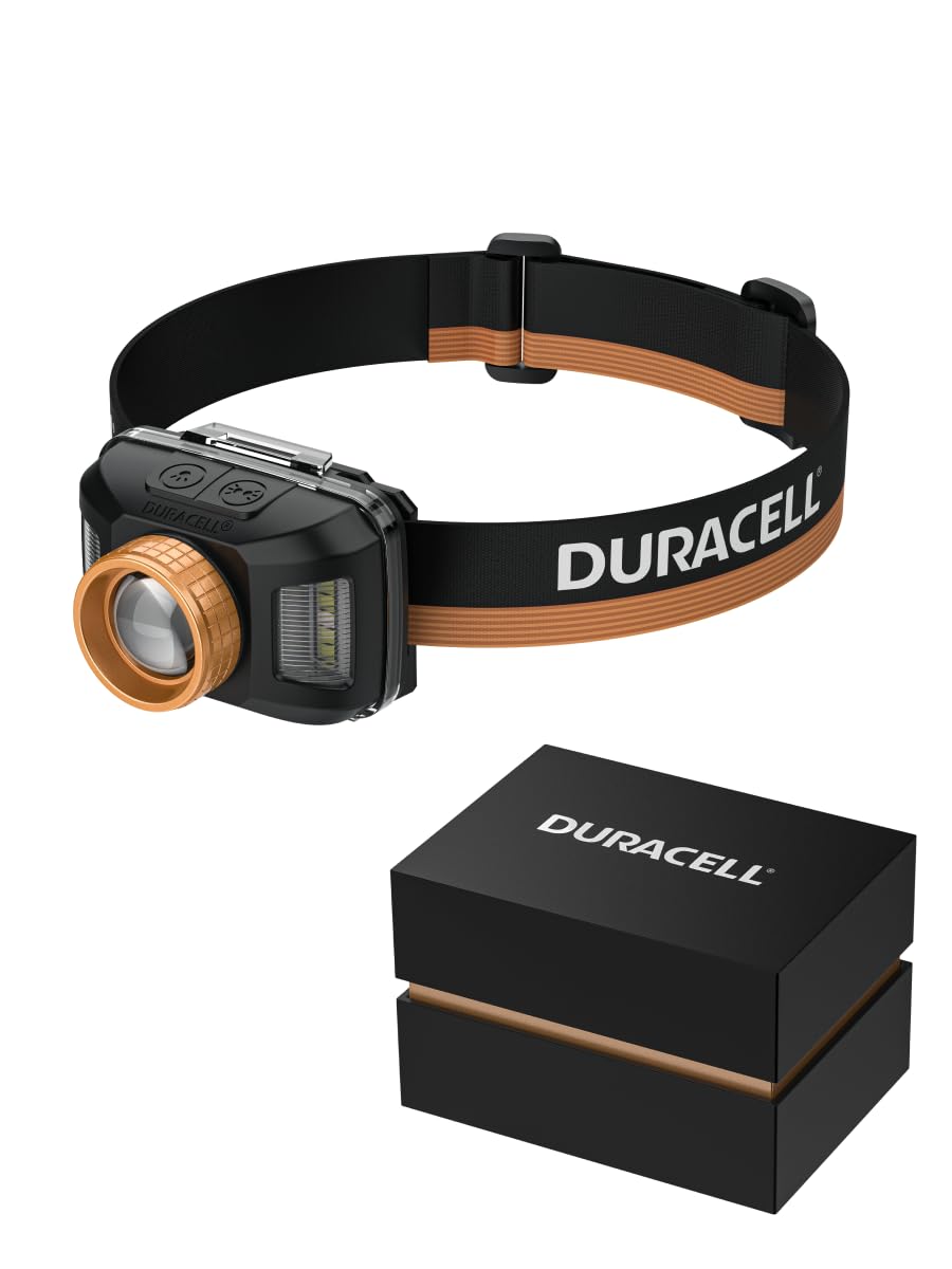 Duracell Lampada frontale a LED DH850R Pro – 850 lumen, focalizzabile, 50 m, funzione luce rossa, DualPower, USB-C ricaricabile, batteria al litio, diverse modalità di illuminazione, confezione regalo