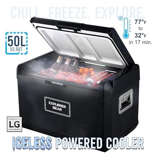 Image of Explorer Bear 12 Volt Refrigerator 12V Car Fridge 12 /24V DC 110-240V AC Portable Freezer Compressor Cooler 0℉-50℉ 3-Year Warranty for Truck Van RV SUV Boat Trailer Travel Road Trips Camping