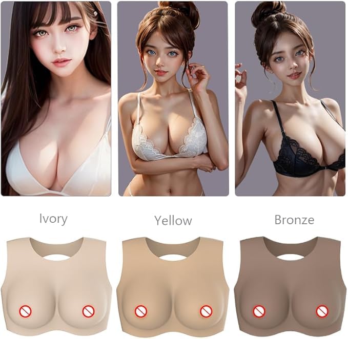 Silicone Breastplate Fake Boobs Breast Forms False Breasts for Crossdresser Cosplay Drag Queen Low Neckline4