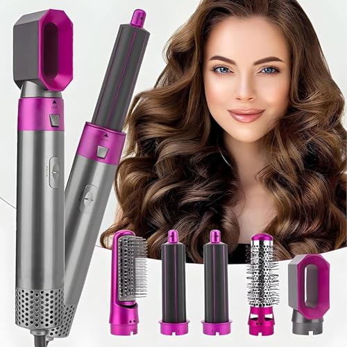 5 in 1 Hot Air Brush Hair Dryer & Volumizer, 1000W Multifunctional Har Styler Tool for Women | Detachable Blow Dryer Brush,Professional Hair Straightener, Curler, Crimper, Auto-Wrap Rotating Comb, Negative Ion Frizz-Free Technology | Professional Salon-Quality Fast Drying, 3 Heat Settings, Lightweight Portable Design, Salon-Quality Styling for All Hair Types Styling & Scalp Massager