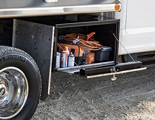 Image of Buyers Products 1704705 Black Steel Underbody Truck Box With Silver Polished Stainless Steel Door, 24 x 24 x 36 Inch, Made In The USA, Truck Tool Box Organizer With Storage, Job Box For Work Truck