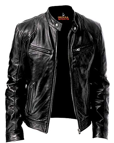 Mens Genuine Leather Jacket Cowhide Motorbike Motorcycle Moto-Jacket Real Leather Black/Brown