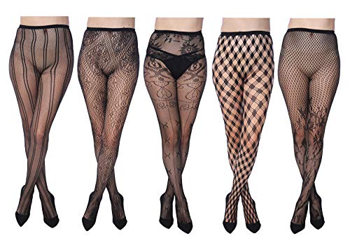 Frenchic Women's Seamless Stocking Fishnet Tights Pantyhose Extended Sizes (Pack of 5/6)
