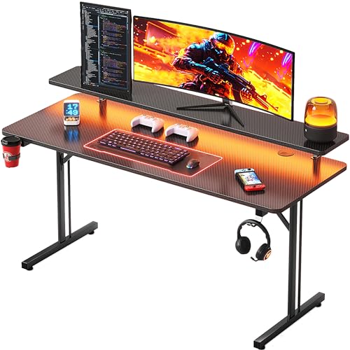 T-Shaped Gaming Table with Shelf Carbon Fiber Computer Desk Home Office Esports Ergonomic Study Desk (120cm Black)