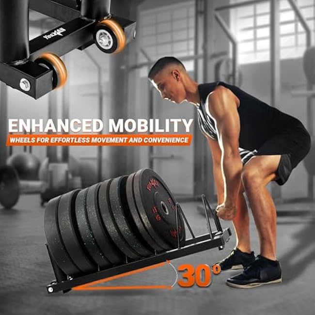 Yes4All 6 Pegs & 4 Barbell Storage Racks Load Up to 1190 LBS - Wall Mounted Weight Plate Tree & Barbell Holder