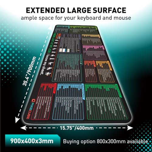 Image of Pixiecube Excel Shortcut Keys Mouse Pad - Extended Large XXL Cheat Sheet Gaming Mousepad | PC Office Spreadsheet Keyboard Mat | Non-Slip Stitched Edge
