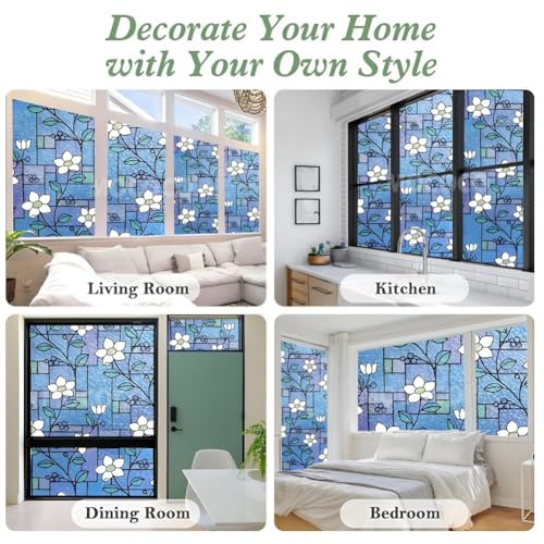 Image of MOCOCO Premium Vinyl Privacy Stained Window Glass Sticker (12x25 Inch) - Self-Adhesive Decorative Film Opaque Sheet Tint Wallpaper for Glass Cover Window, Door, Office, Home.| Anti-UV. Mystic Blue