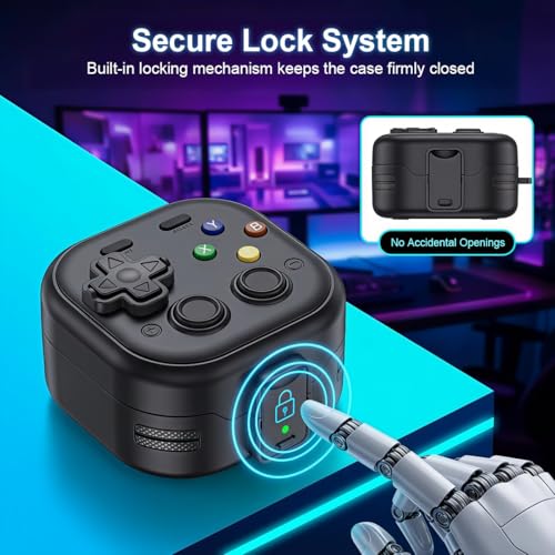 Image of ZORBES Retro Game Console Earbuds Case for Galaxy Buds 4 /4 Pro 2026, Protective Headphone Case with Secure Lock & Carabiner, Rugged Hard Shell with Cleaner Kit and Keychain for Men Boy Women, Black