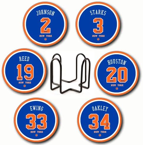 Yn Knick Coasters for Men, 6 Pack New York Basketball Ceramic Coasters for Drink, for Knick Gifts, Knick Mug Cup, Knick Man Cave Home Decor, Knick Decorations