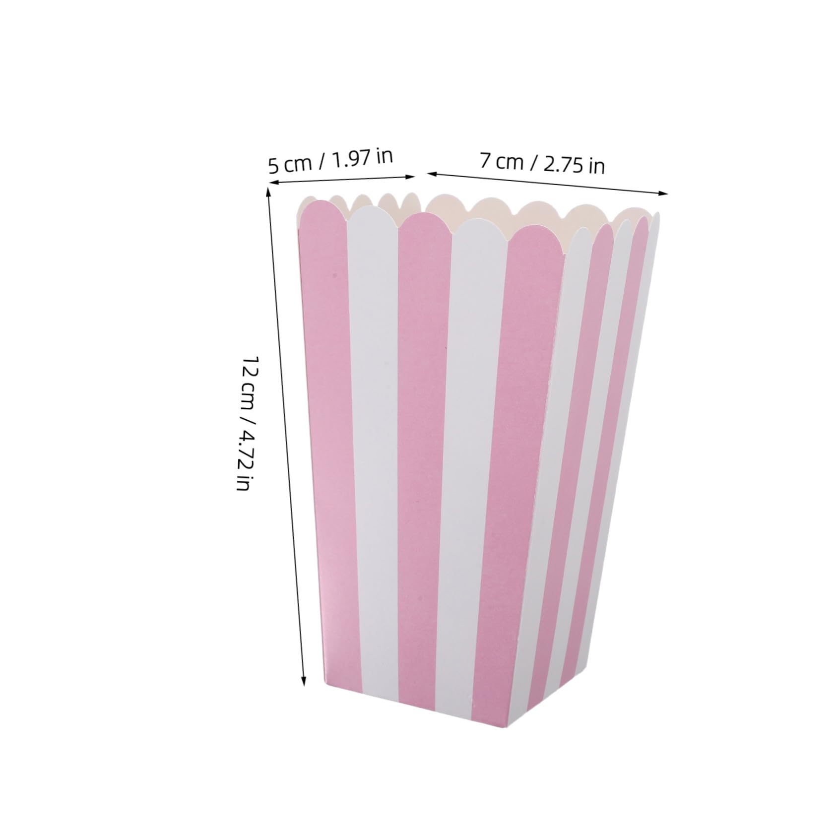 Gestreifte Popcorn Eimer aus Papier 100 Stück, Klein, Rosa | Wellenrand, Ölresistent und Stapelbar, für Festliche Anlässe Sowie Kinoabende