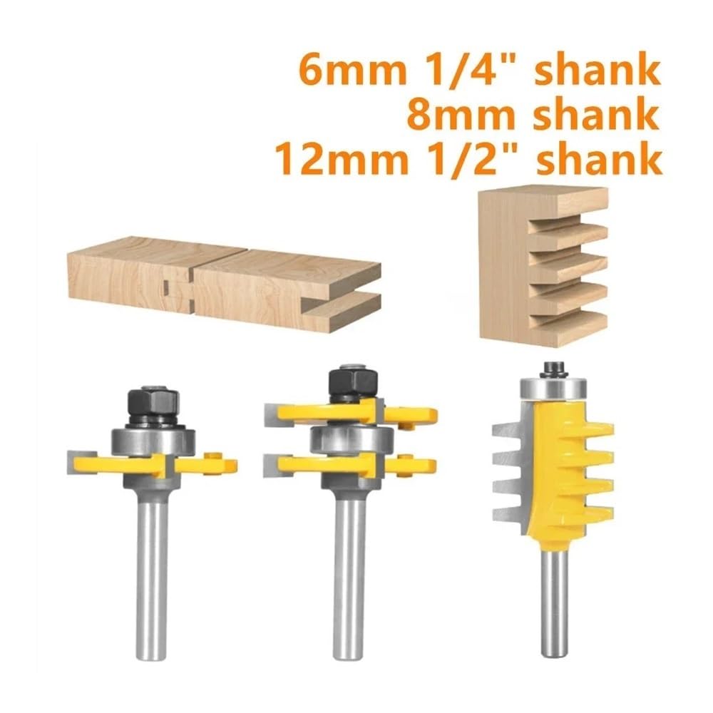 6mm 6.35mm 8mm 12mm 12.7mm Shank 3 szt. Bit przegubowy T&G Bit montażowy Router Frezy do obróbki drewna Frezy do drewna Bit Narzędzia do frezowania czołowego(3pcs 8mm shank)