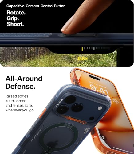 Image of TORRAS Ostand Q3 Air Original for iPhone 17 Pro Case, 360 Magnetic Stand, MagSafe Compatible, Airbag Mil-Grade Protection, Camera Control Button, Shockproof for 17 Pro Cover, Midnight Blue