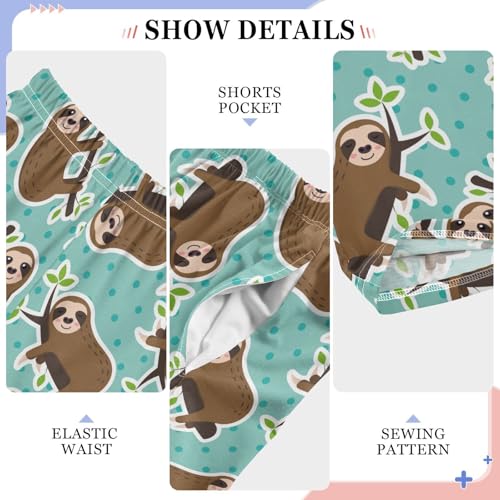 Cute Sloth Leaf Boys Long Pants Soft Trousers Elastic Waist Kids Lounge Bottoms with Pockets S-XL4