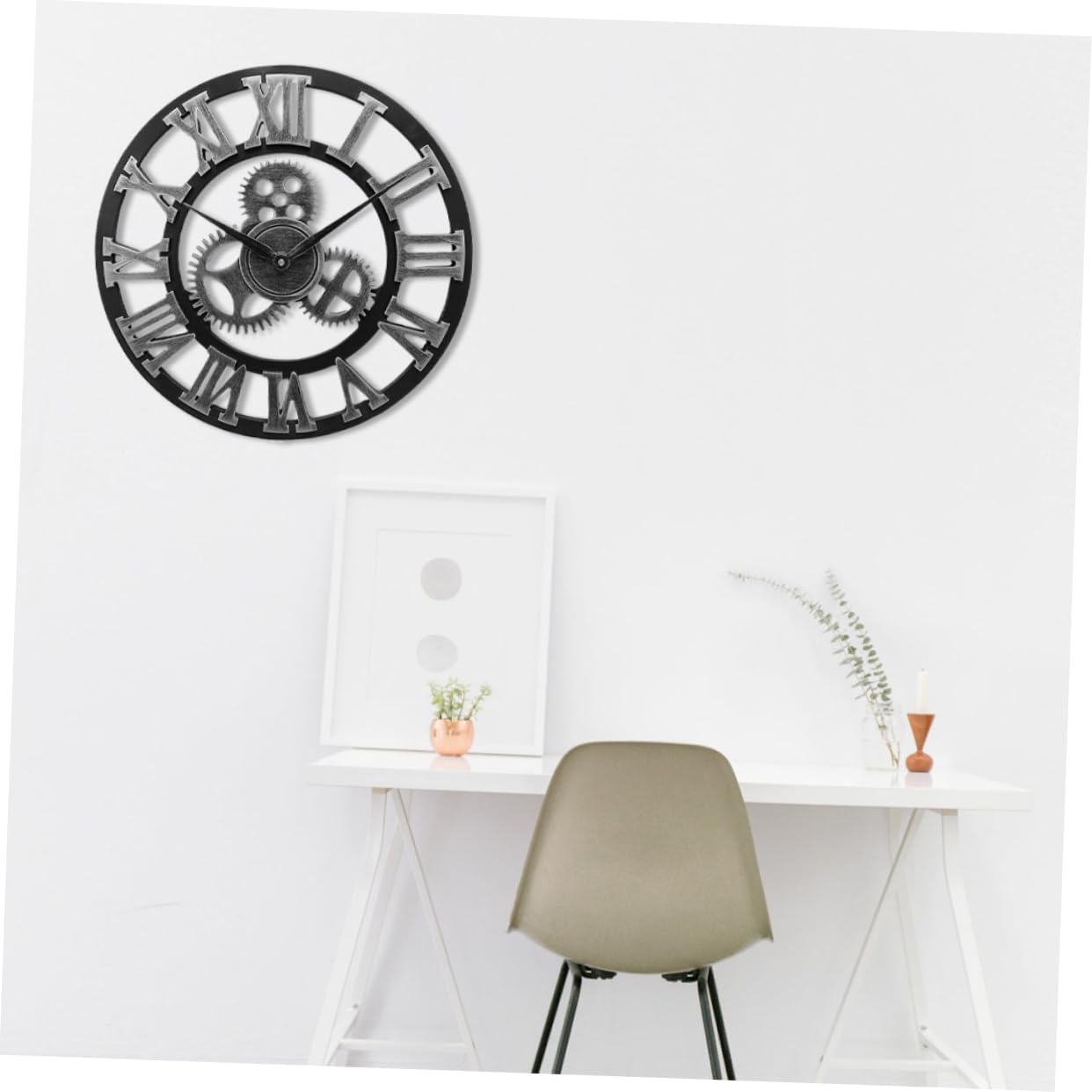 Cabilock Horloge Murale Décorative Industriel avec Mécanisme Silencieux Design De Roue Dentée Argenté pour Salon Cuisine Et Bureau