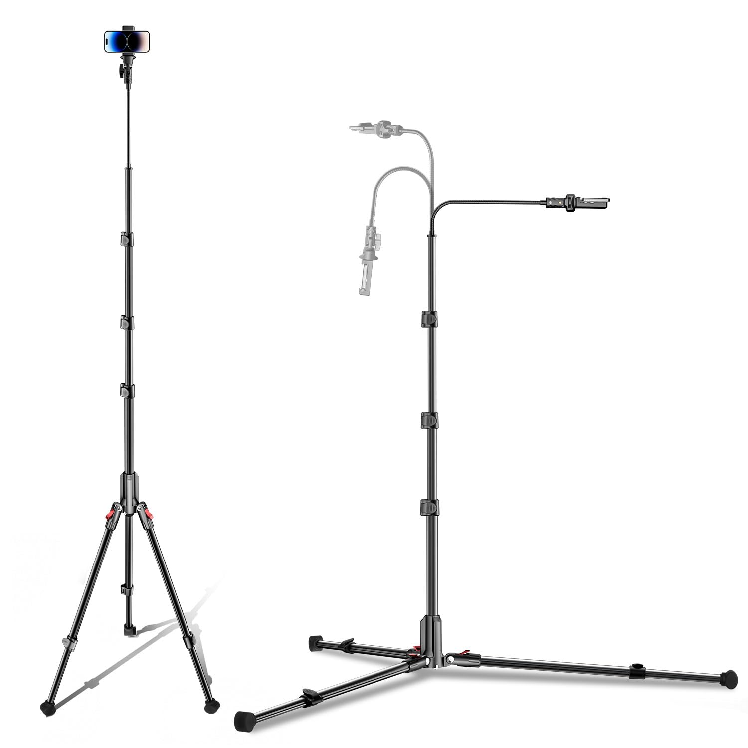 CAMBOFOTO Trépied de téléphone portable de 210 cm pour smartphone, col de cygne de 25 cm et tête réglable à 360 °, perche à selfie pour iPhone/Android