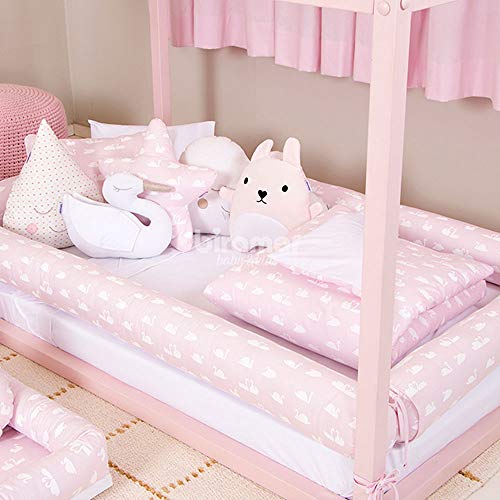 Kit Montessoriano Rolinho Solteiro 4 Peças Cisne Rosa (Colchão 1.88 X 0.88), Biramar Baby, Rosa