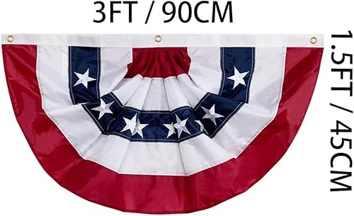 Miniatura 5 de Jayus Bandera de Estados Unidos de 3 x 6 pies, bandera de abanico plisada de Estados Unidos, bandera patriótica de medio abanico con 3 ojales de