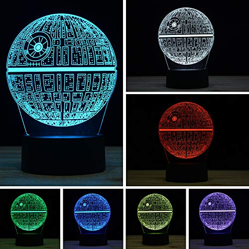 Image of XINYUANLAI 3D Illusion Night Light Desk Lamp, 7 Colors Auto Gradual Changing USB Powered LED Lights with Touch Switch for Kids Gifts Home Decoration (Death Star)