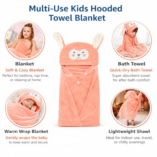 Image of SIGNAMIO Baby Towels 2-4 Years - Soft Poncho Hooded Bath Towel for Kids - Lightweight Baby Towel for 0 to 6 Month - Premium Material for Comfort and Absorbency - Peach Color