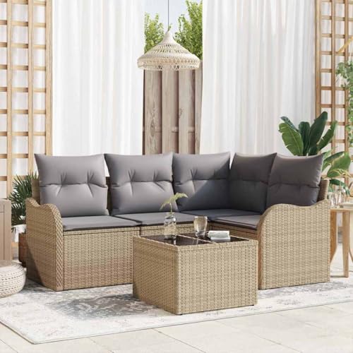Kaloriko Juego de sofás de jardín con espacio de almacenamiento, 5 piezas, color negro, polirratán, resistente a los rayos UV, modular, para terraza y balcón