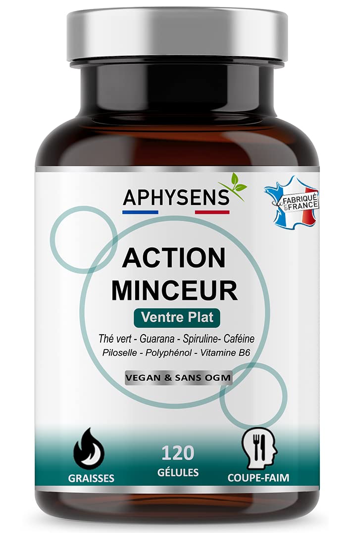 Bruleur de Graisse Puissant et Naturel – Guarana, Spiruline,Thé vert – Coupe Faim, Effet Minceur – Perte de Poids Rapide Homme et Femme – 120 Gélules – Fabriqué en France – Aphysens