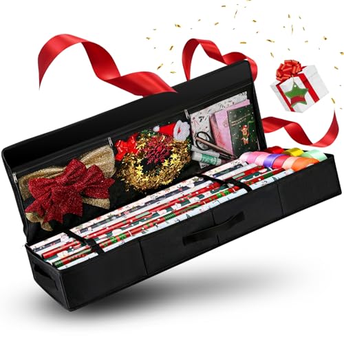 YAMAIDUO Sac de Rangement Papier Cadeau 600D Oxford Imperméable, Indéchirable, 90x30x12 cm Sac Rangement Papier Cadeau avec Compartiments