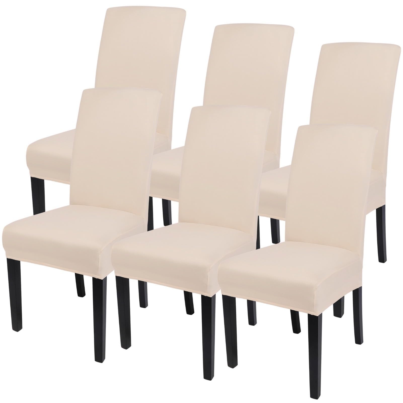 SearchI Dining Room Chair Covers Set of 6, Stretch Parsons Chair Slipcovers Super Fit Spandex Removable Washable Kitchen Chair Protector Cover for Dining Room, Hotel, Ceremony (Beige-Yellow)