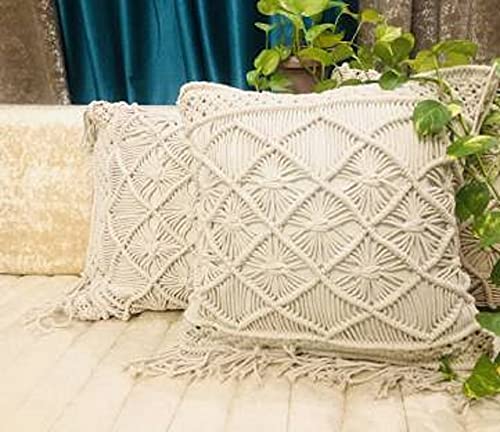 Macrame Cushion Cover for Living Room Sofa Throw Pillow Case Couch for Bedroom Sofa Set Handmade Cushions for Home (16" L x 16" W)