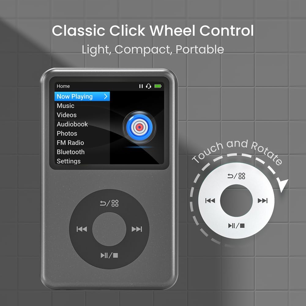 64Gb Mp3 Player with Bluetooth Y1 Portable Music Digital Players Supports Playlist Audiobook Video Nice Gadget for Kids Black