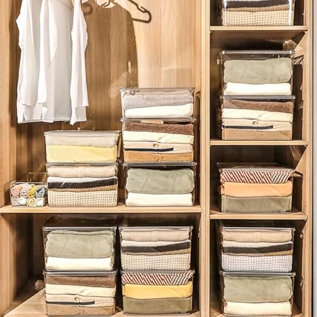 4-Piece Set,Plastic Storage Bin with Lid,Large Storage Containers,Stackable Lidded Storage Boxes for Cabinets, Clothes, Toys, Books (clear 4XL)