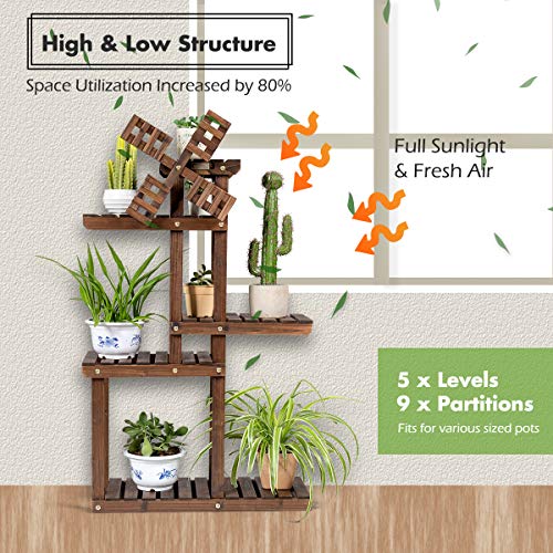 Giantex Wood Plant Stand With Windmill, 5 Tier Multiple Flower Pot Holder Display Shelf For Home Patio Garden Living Room, Outdoor Indoor Plant Display Rack (5 Tiers Accommodate For 6-9 Flowerpots) #TOP3