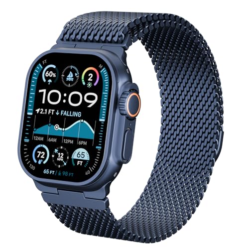 Drimobiuty Stainless Steel Magnetic Clasp Band Compatible for Apple Watch 49mm 46mm 45mm 44mm 42mm Men Women,Adjustable Metal Loop for iWatch Ultra2 Ultra Series10/9/8/7/6/5/4 SE3/2/1,Blue -  DR01205C