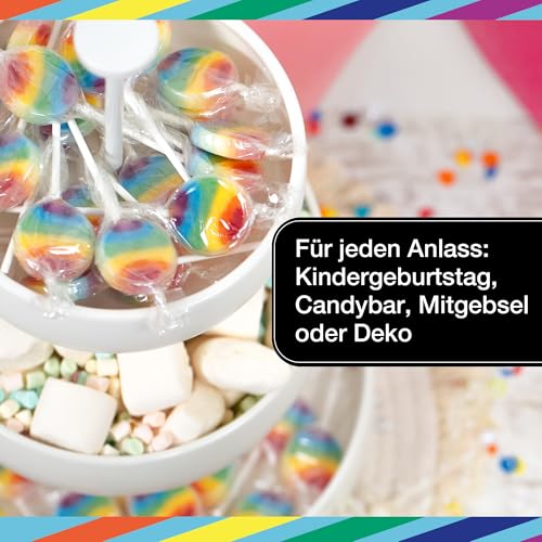 FOOD crew 50x Regenbogen Lollies - 400g Lutscher Bunt - Regenbogen Süßigkeiten - Vegan mit Natürlichen Aroma & Farbstoffe - Regenbogen Lolli für Candy Bar Kindergeburtstag oder Tischdeko Regenbogen