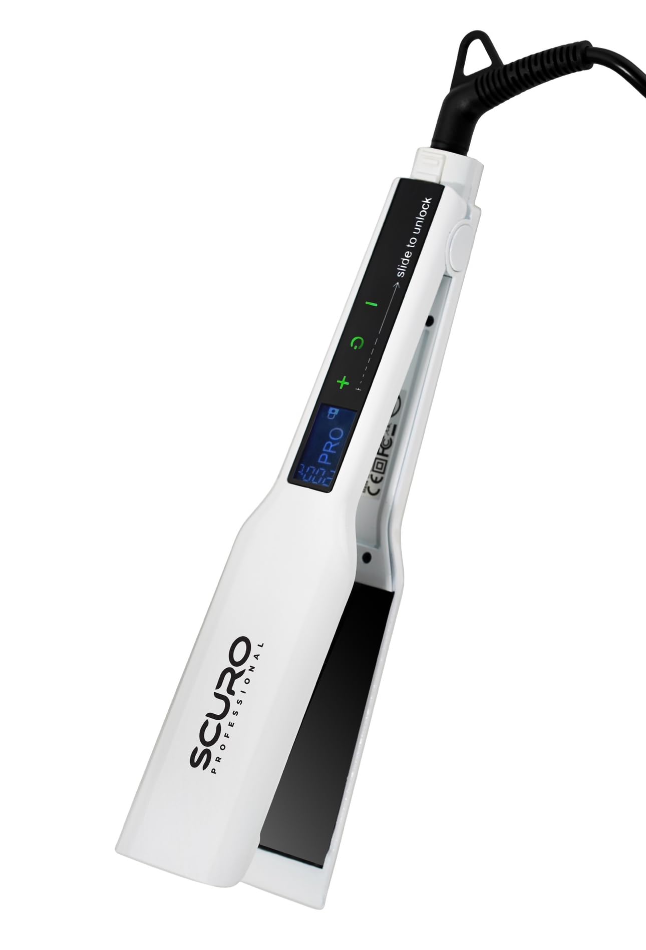 Plancha de Pelo Professional. PRO STYLER. Placa titanium. Menos rotura del cabello. Mas brillo (Blanco, Plancha Ancha)