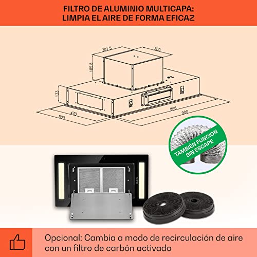 Klarstein-Campana-Extractora-Empotrable-l-Bajo-Consumo-230W-Extraccion-620mh-90-cm-Ancho-l-Campanas-Extractoras-Cocina-con-Extraccion-de-Humos-para-Techo-Extractor-Cocina-Silencioso-Negro