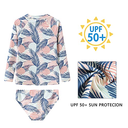 Image of Girls Two Piece Rash Guard Swimsuits Set Long Sleeve Bathing Suit with UPF 50+ Sun Protection Kids Sunsuits Swimwear Set