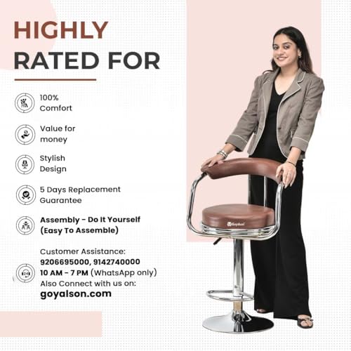 Image of GOYALSON Classic Height Adjustable and Revolving Bar Stool Kitchen Chair (4, Tan)