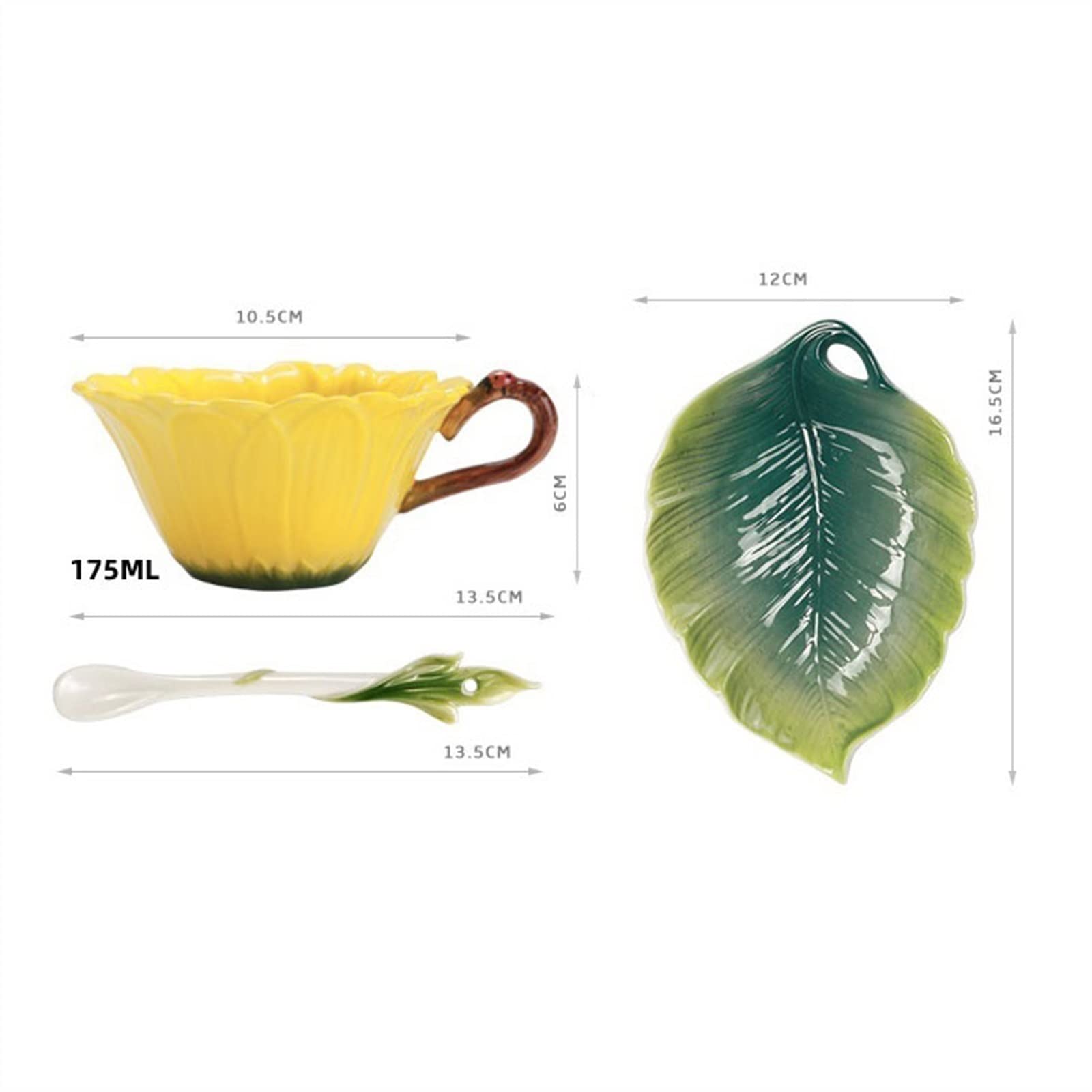 BONAD Wiederverwendbare Kaffeetasse Handbemalte Emaille-Farbtasse, Pastorale Keramiktasse, blumenförmige Kaffeetasse mit Tasse, Teller, Löffel, perfekt for Tee, Latte, heiße Getränke Reise-Becher