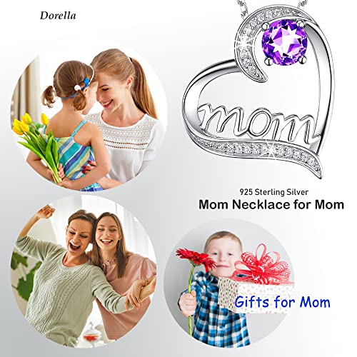 Dorella Sterling Silver Mom Necklace For Mom Jewelry Amethyst Gemstone Necklace Birthday Gifts For Women February Birthstone Love Heart Pendant Fine Jewelry #TOP1