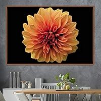 Framed Canvas Wall Art Orange Flower Portrait Bohemian Dark Dramatic Floral Multicolor Petal Photography Portrait - 16x24 inches