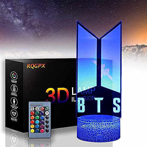 BTS Veilleuse 3D Cadeau pour les fans de chambre à coucher Lumière LED Capteur de couleur Lampe de bureau Cover