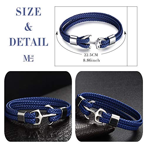 MicLee Men's Handmade Leather Bracelet Multilayer Vintage Anchor Bracelet Cuff Wrap Rope Wristband with Gift Box3