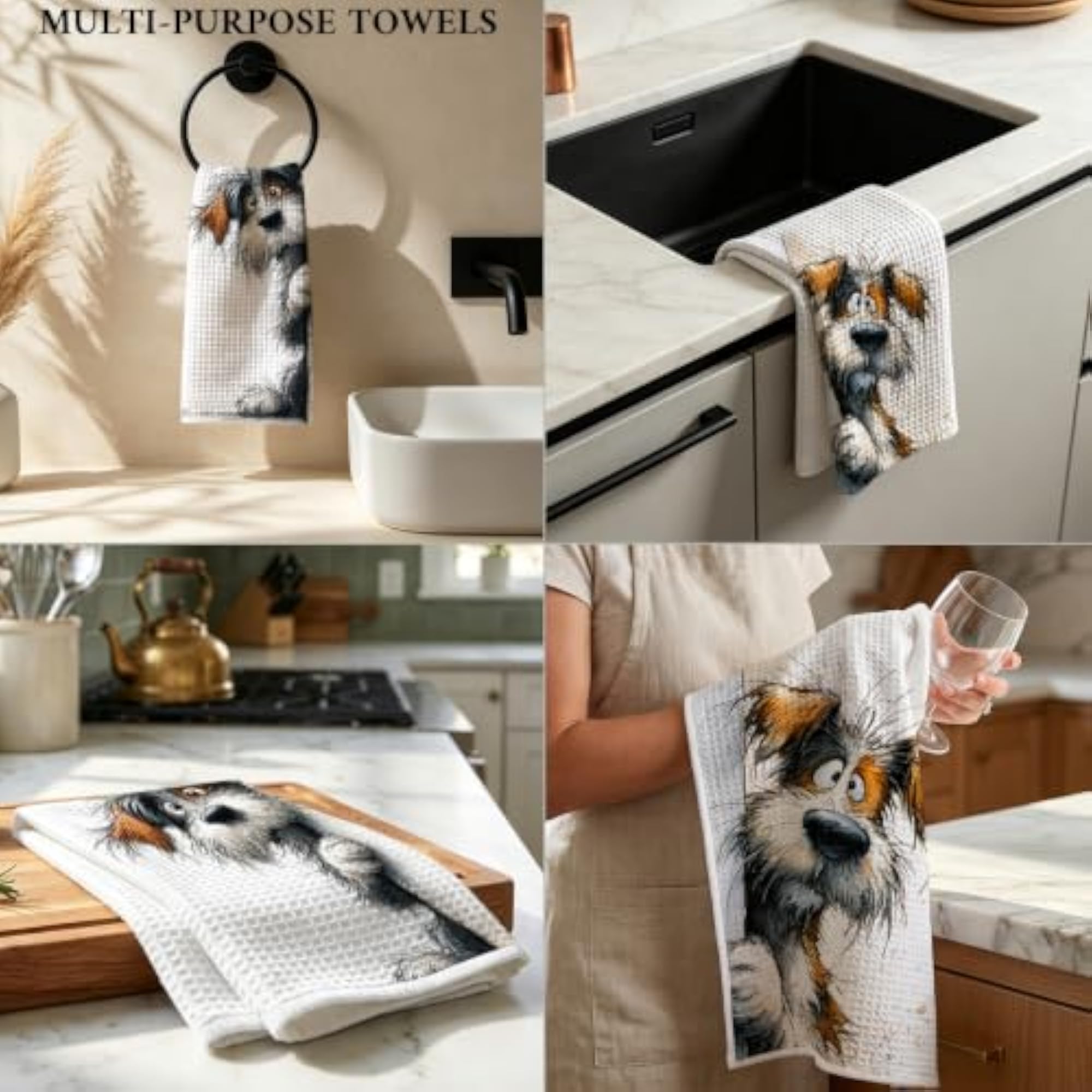 2 Pcs Funny Dog Kitchen Towels, Reusable Hand Towels