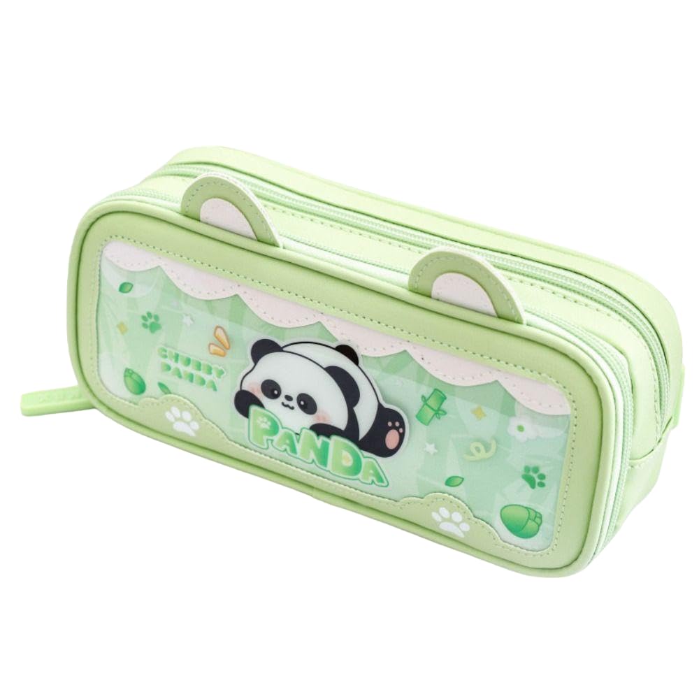 Parshya Pencil Pouch Double Layer EVA Cute Pencil Case Aesthetic Pencil Case for Girls Large Capacity Pen Pencil Pouch Multifunctional Stationery Organizer for School (New Green Panda)