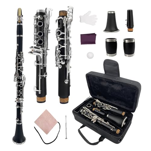 Yinfente Professional Ebonite Clarinete A Key Clarinet for Beginner Students with 2 Barrels Hard...