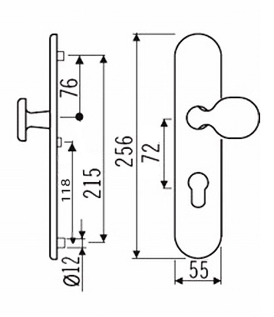 Wohnungstür Schutzbeschlag 1588 T-Form WE-72 mm Alu-F1 mit Knauf ZA Türdrücker